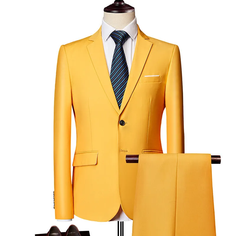Men's loose fit business casual suit two-piece set in polyester, available in multiple colours and sizes M-5XL