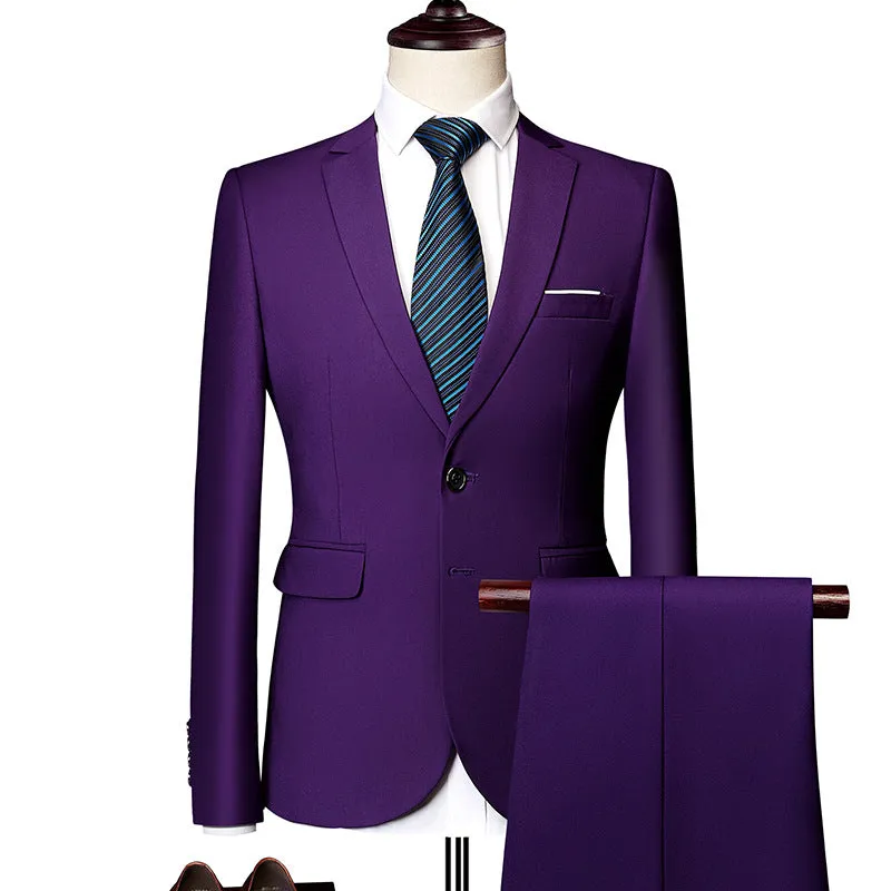 Men's loose fit business casual suit two-piece set in polyester, available in multiple colours and sizes M-5XL