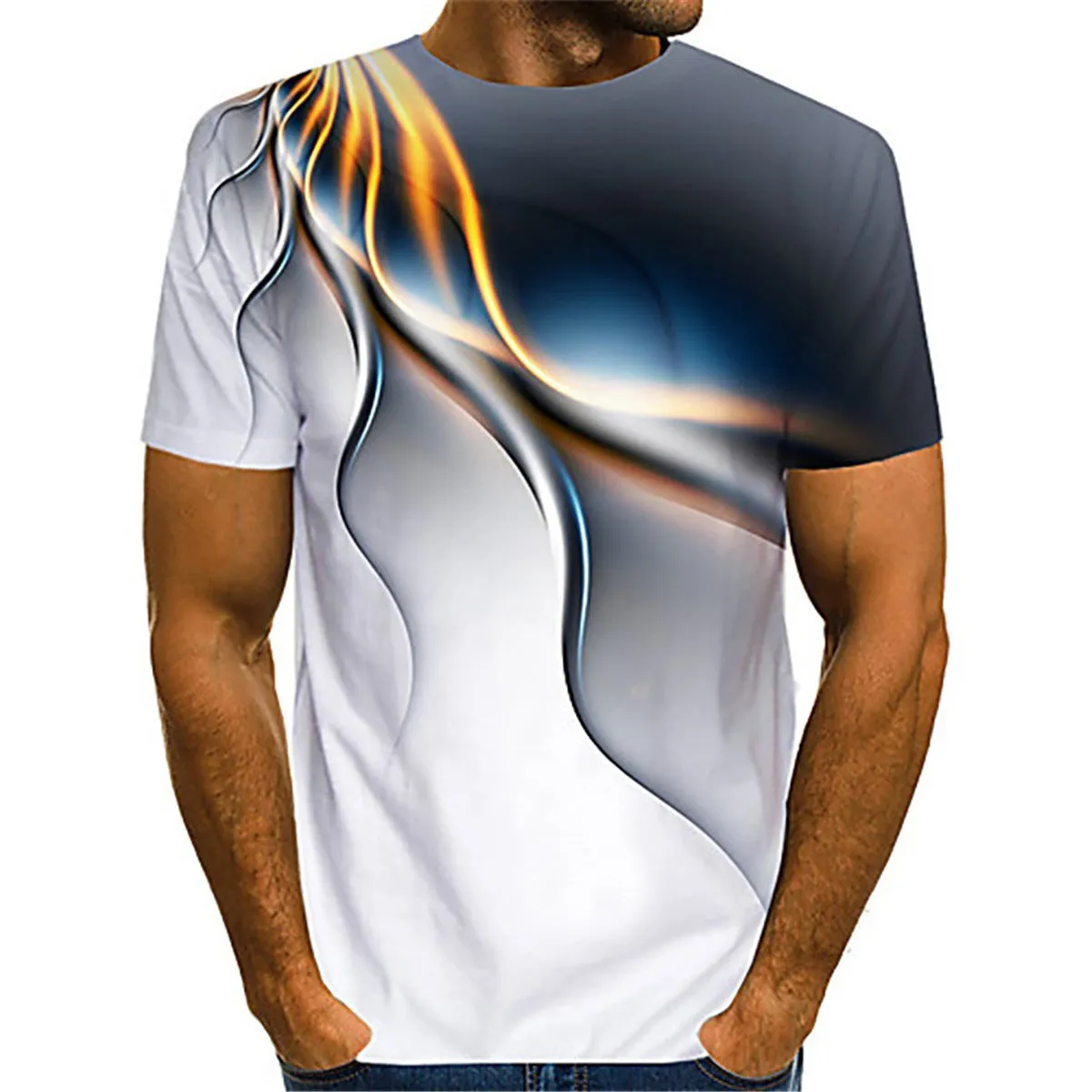 Men's camouflage 3D lightning short sleeve round neck t-shirt in loose fit, polyester blend, available in multiple colours