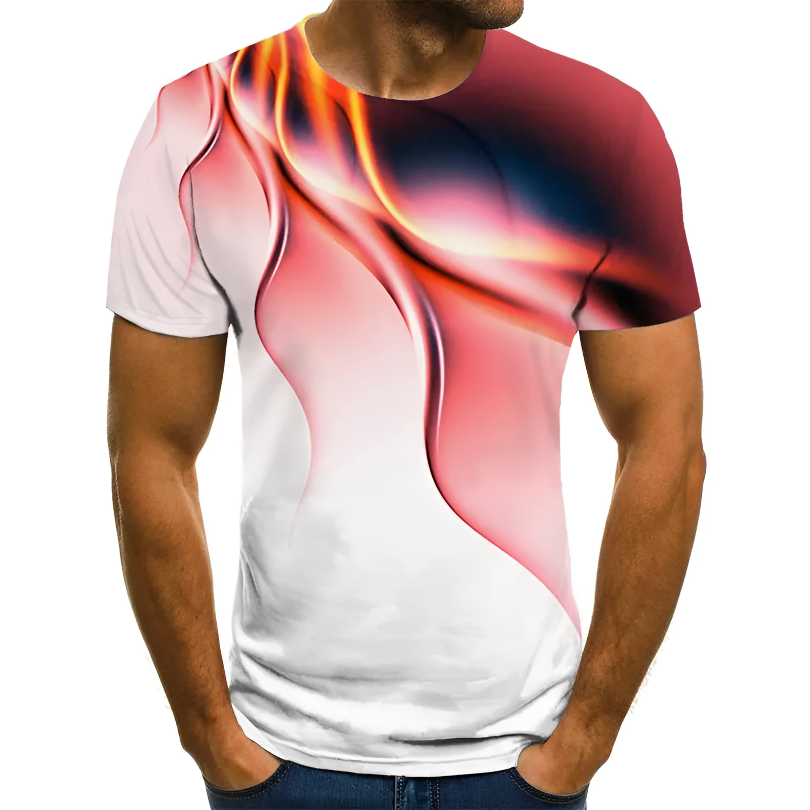 Men's camouflage 3D lightning short sleeve round neck t-shirt in loose fit, polyester blend, available in multiple colours