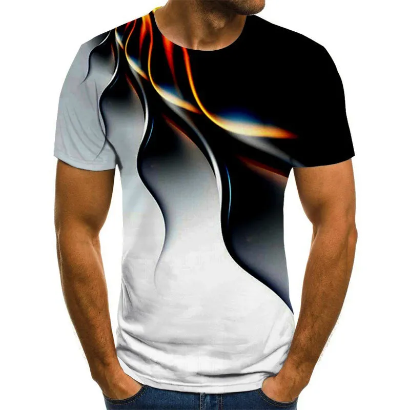 Men's camouflage 3D lightning short sleeve round neck t-shirt in loose fit, polyester blend, available in multiple colours