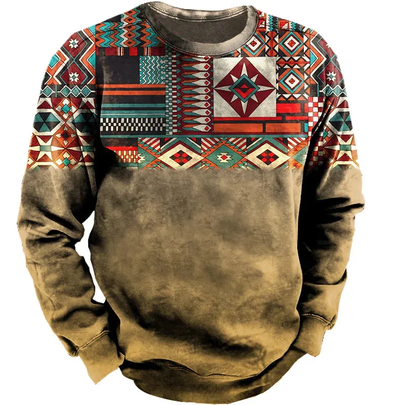 Men's casual round neck long sleeve printed t-shirt in 90% polyester fibre, size S to 4XL