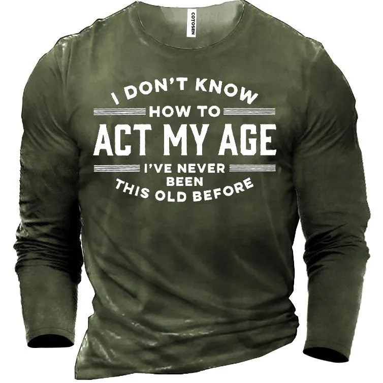 Men's casual round neck long sleeve printed t-shirt in 90% polyester fibre, size S to 4XL