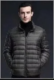 Men's lightweight down jacket in green plain cotton fabric with hood, short casual fit