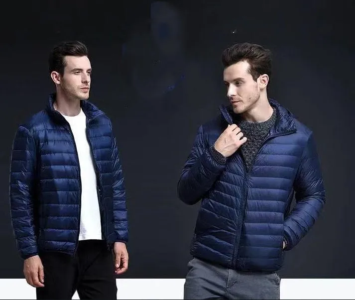 Men's lightweight down jacket in green plain cotton fabric with hood, short casual fit
