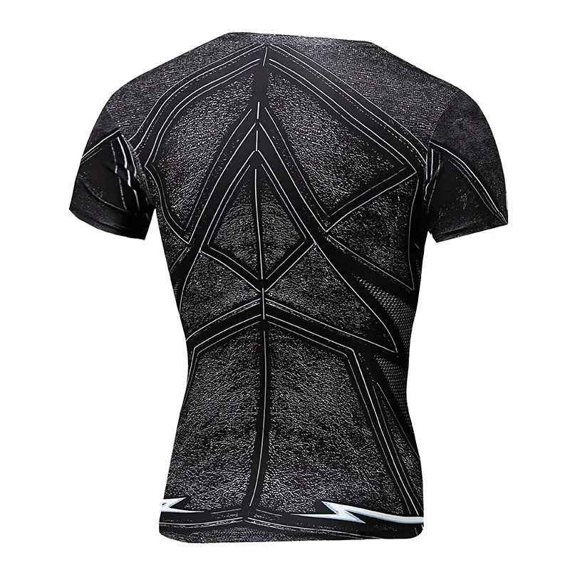 Men's short sleeved quick-dry T-shirt with 3D lightning print, round collar, tight fit, available in sizes S to 2XL