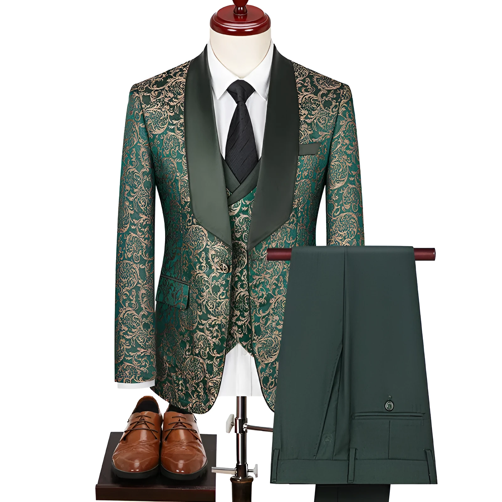 Men's jacquard slim fit wedding suit in black, acetate fibre blend, Asian sizing