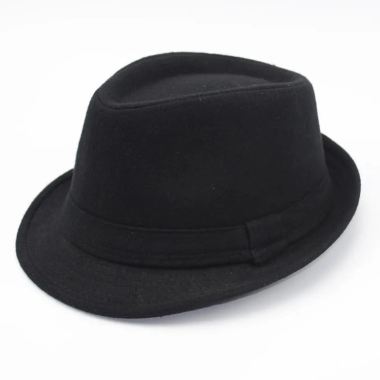 Men's wool felt top hat in black big grid, 58cm, side view