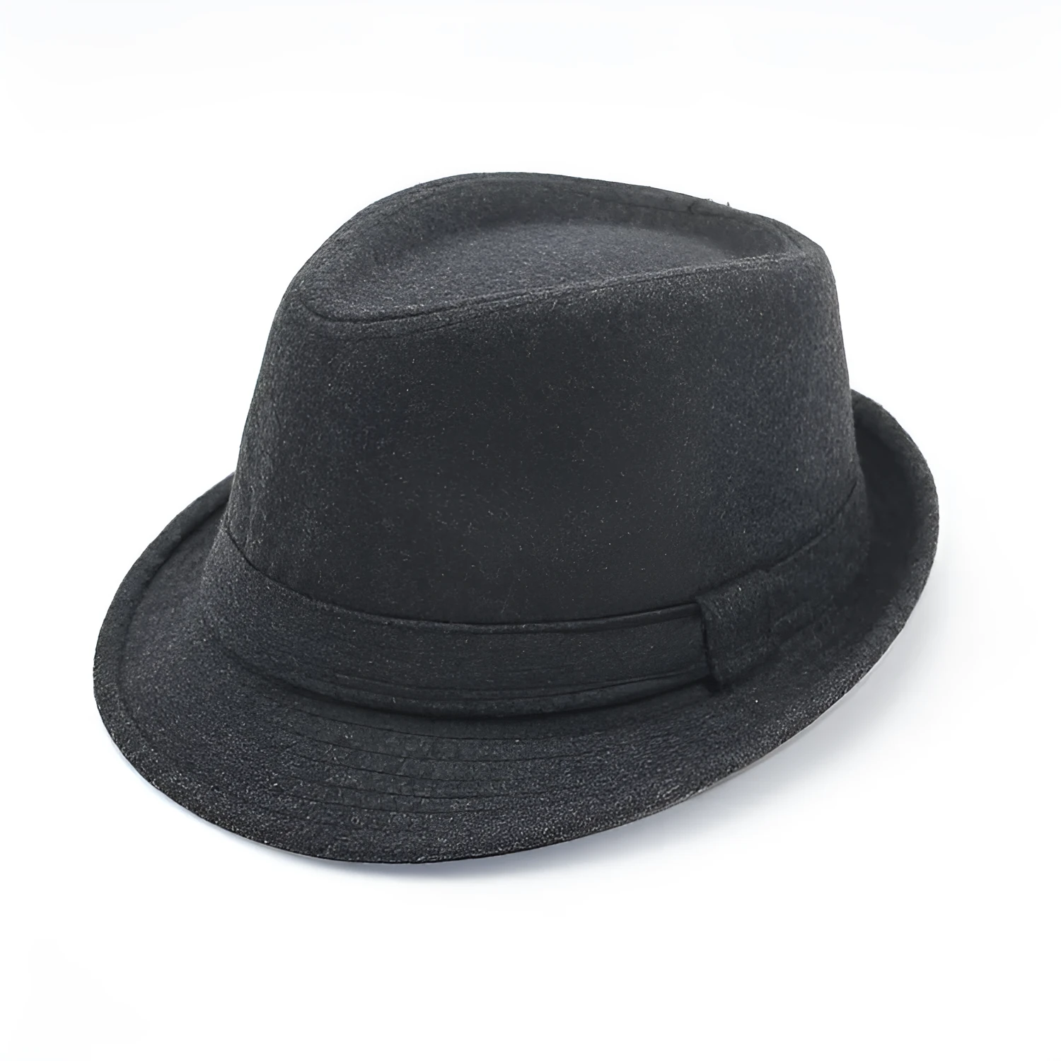 Men's wool felt top hat in black big grid, 58cm, side view