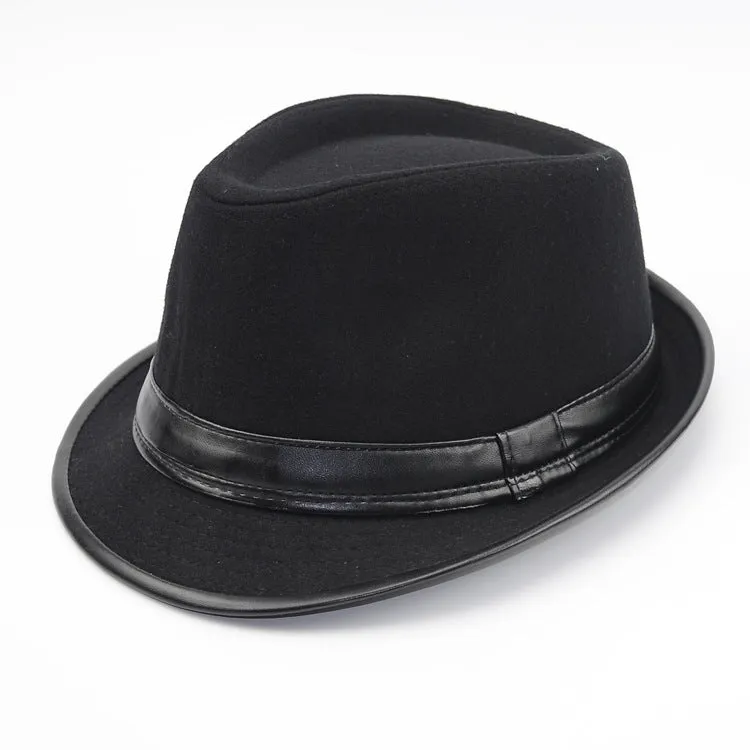 Men's wool felt top hat in black big grid, 58cm, side view