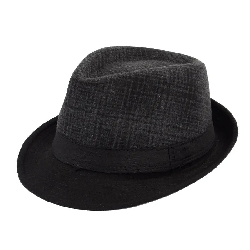 Men's wool felt top hat in black big grid, 58cm, side view