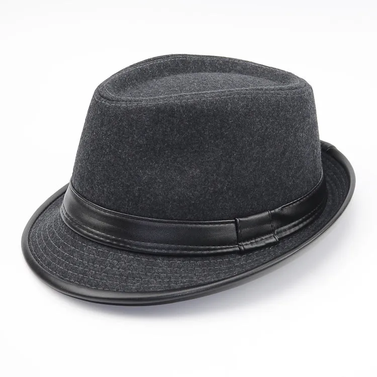 Men's wool felt top hat in black big grid, 58cm, side view