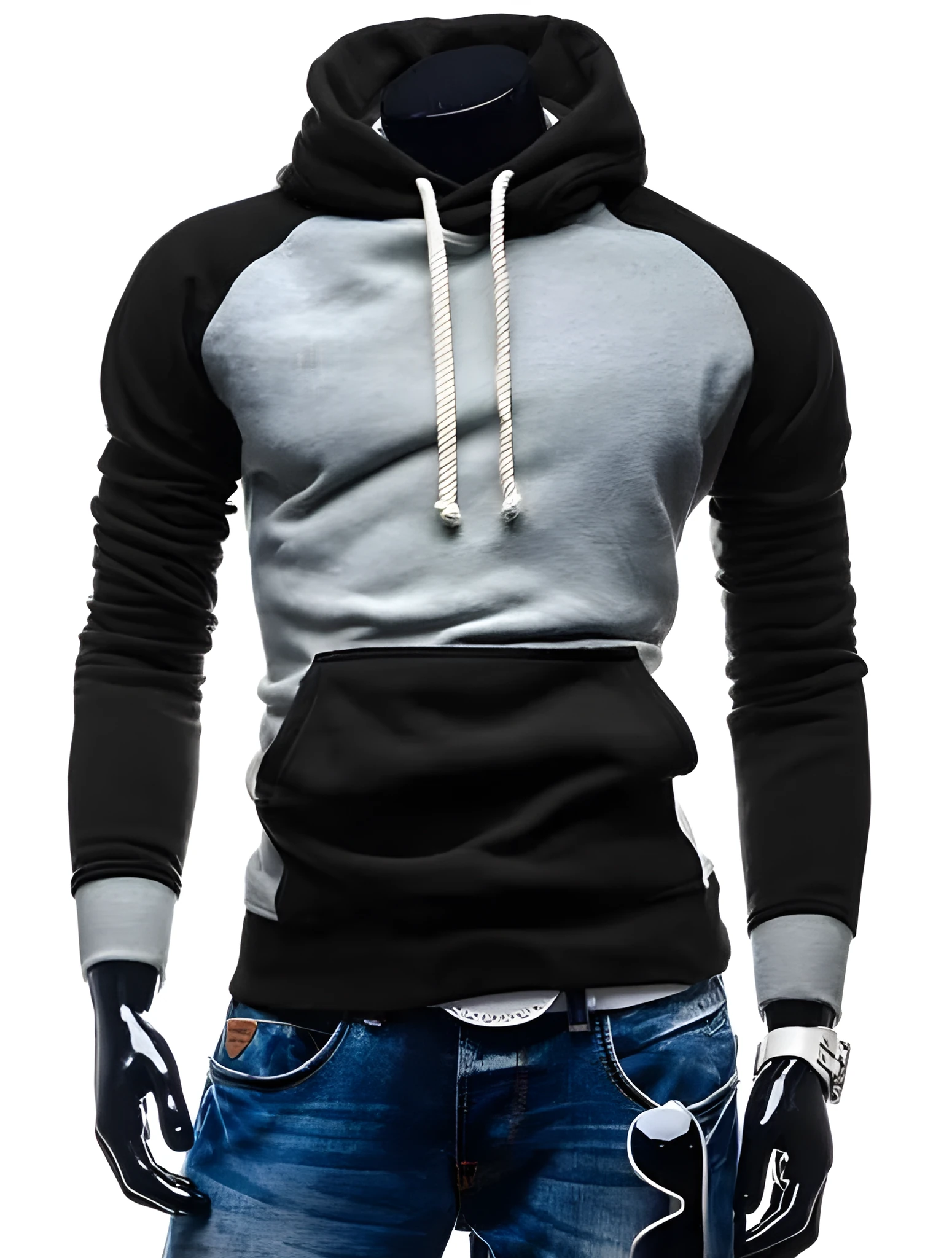 Hip hop fashion slim hoodie in Black, front view, available in multiple colours and sizes