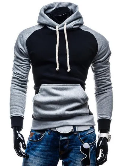 Hip hop fashion slim hoodie in Black, front view, available in multiple colours and sizes