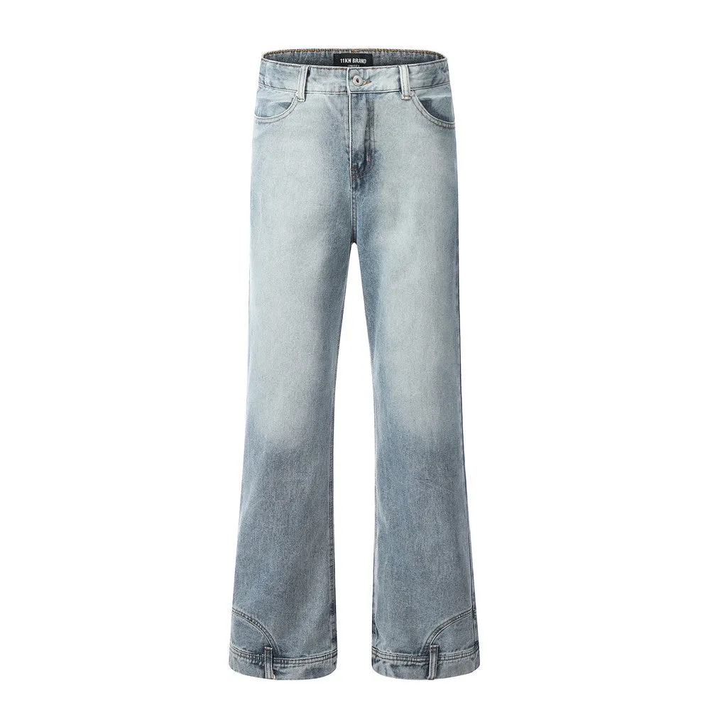 Blue denim jeans for men, mid waist, cotton fabric, casual leisure wear, sizes S to XXL