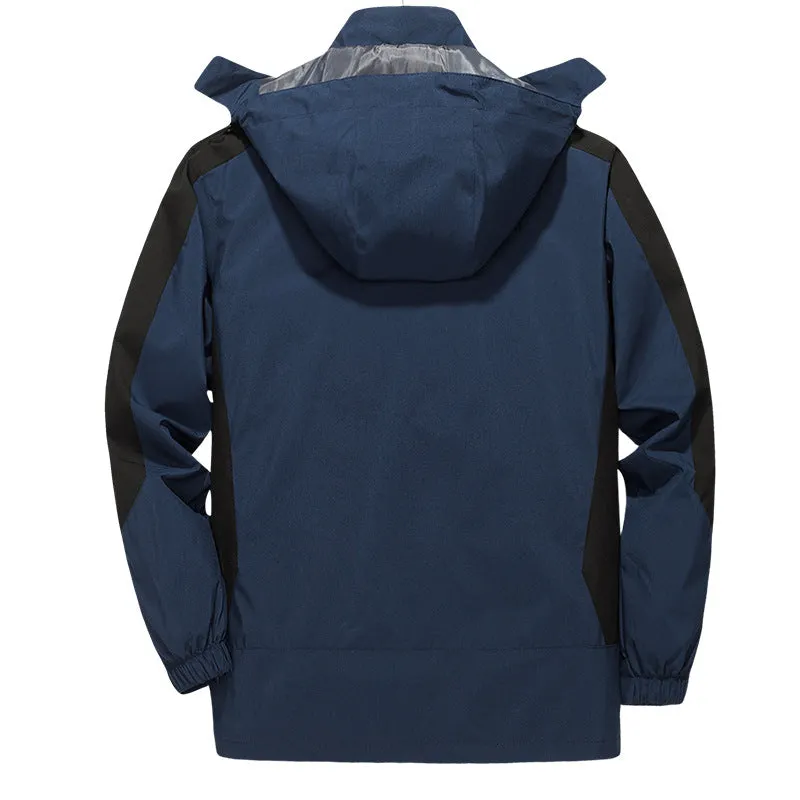 Men's windproof waterproof outdoor windbreaker thin jacket in solid colour, polyester fibre, front view