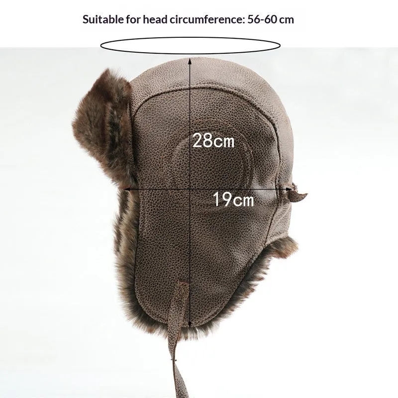 Waterproof unisex outdoor Lei Feng hat in camel with Soviet badge, artificial leather and polyester fur lining