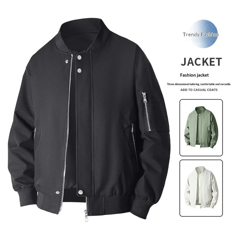 Oversized Jacket Loose Fit Polyester Fibre Drawstring Sleeves Coat for Daily Wear Youth Black Apricot Army Green Sizes L to 9XL British Style Versatile American Fashion Trend Handsome