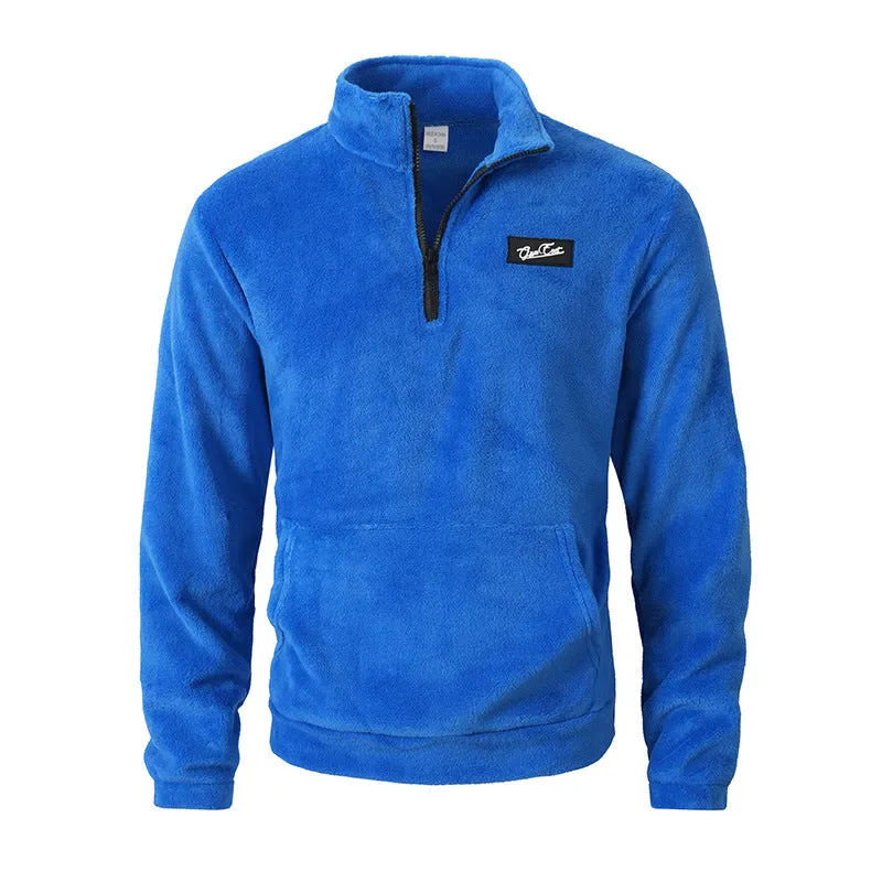 Stand collar loose long sleeve half-zip sweatshirt in grey, front view
