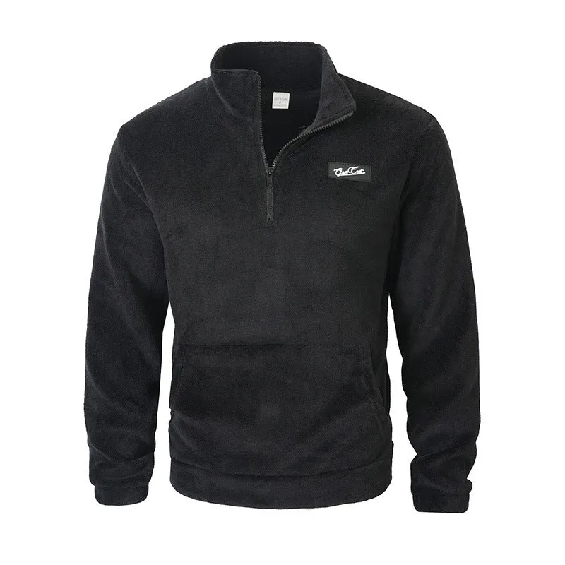 Stand collar loose long sleeve half-zip sweatshirt in grey, front view