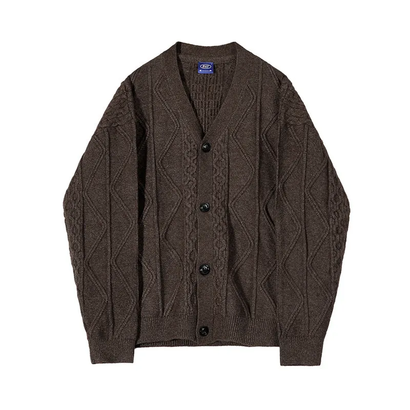 Womens loose fit chunky cardigan in Coffee Brown colour with long sleeves and thickened acrylic knit