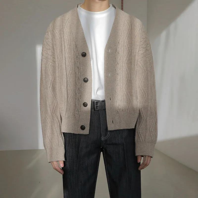 Womens loose fit chunky cardigan in Coffee Brown colour with long sleeves and thickened acrylic knit