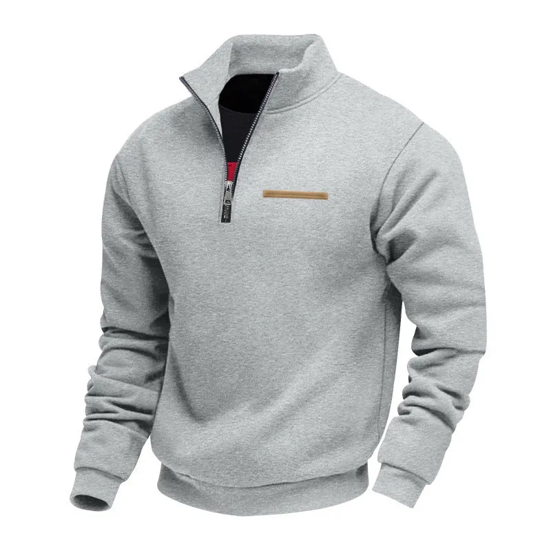 Men's warm stand collar contrast stripes sport sweatshirt in army green, loose fit polyester long sleeve