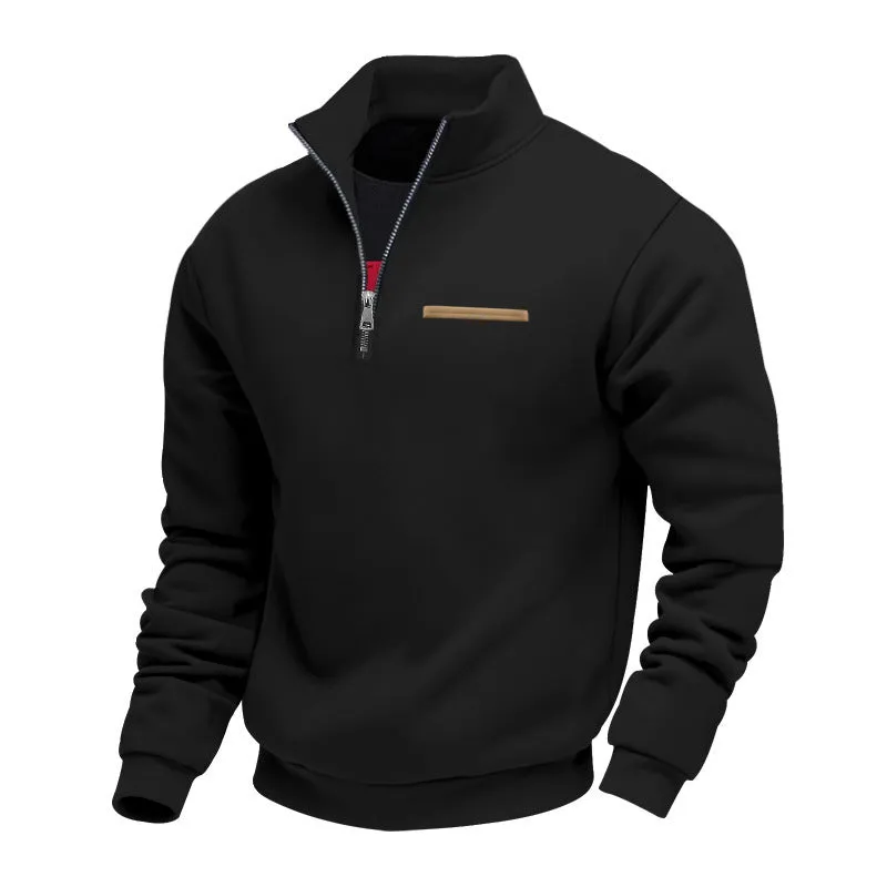Men's warm stand collar contrast stripes sport sweatshirt in army green, loose fit polyester long sleeve