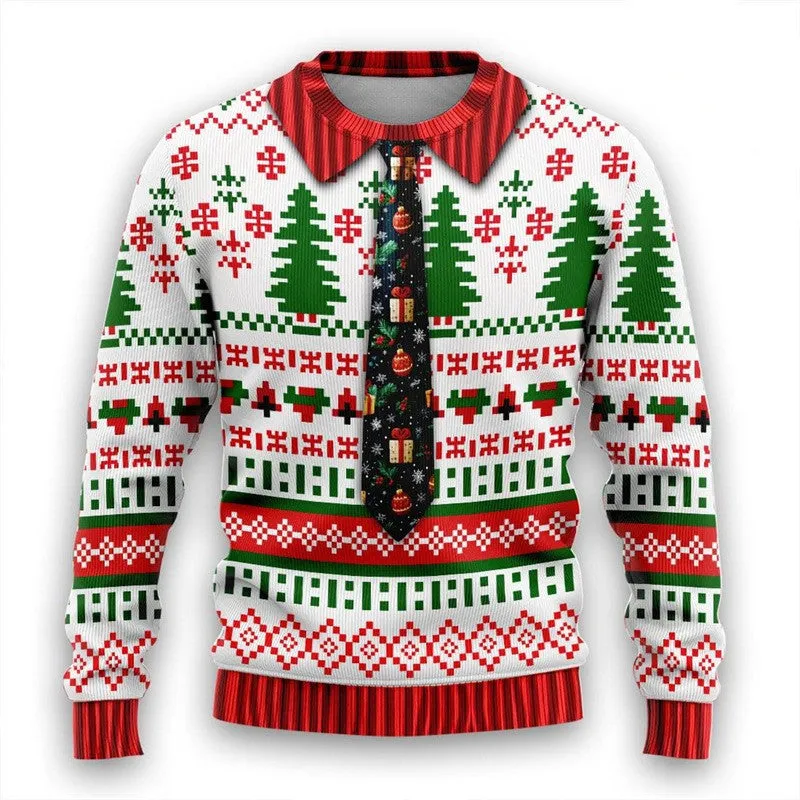 Men's Christmas 3D print round neck casual sweater coat in GH001 colour, loose pullover style