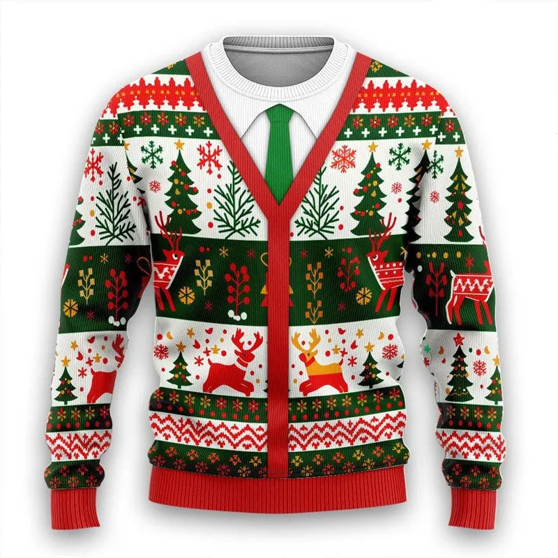 Men's Christmas 3D print round neck casual sweater coat in GH001 colour, loose pullover style