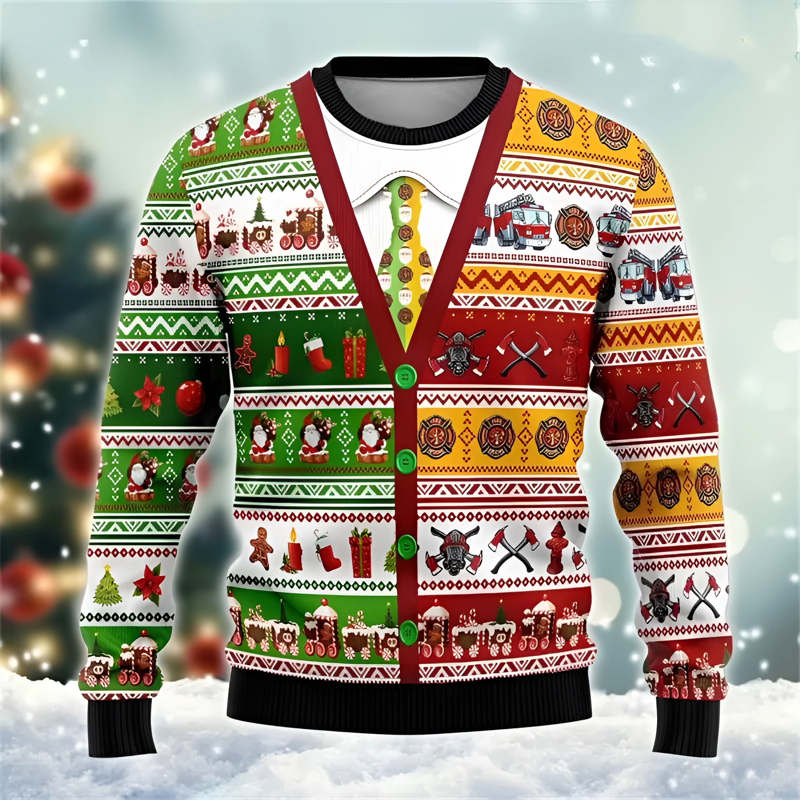 Men's Christmas 3D print round neck casual sweater coat in GH001 colour, loose pullover style