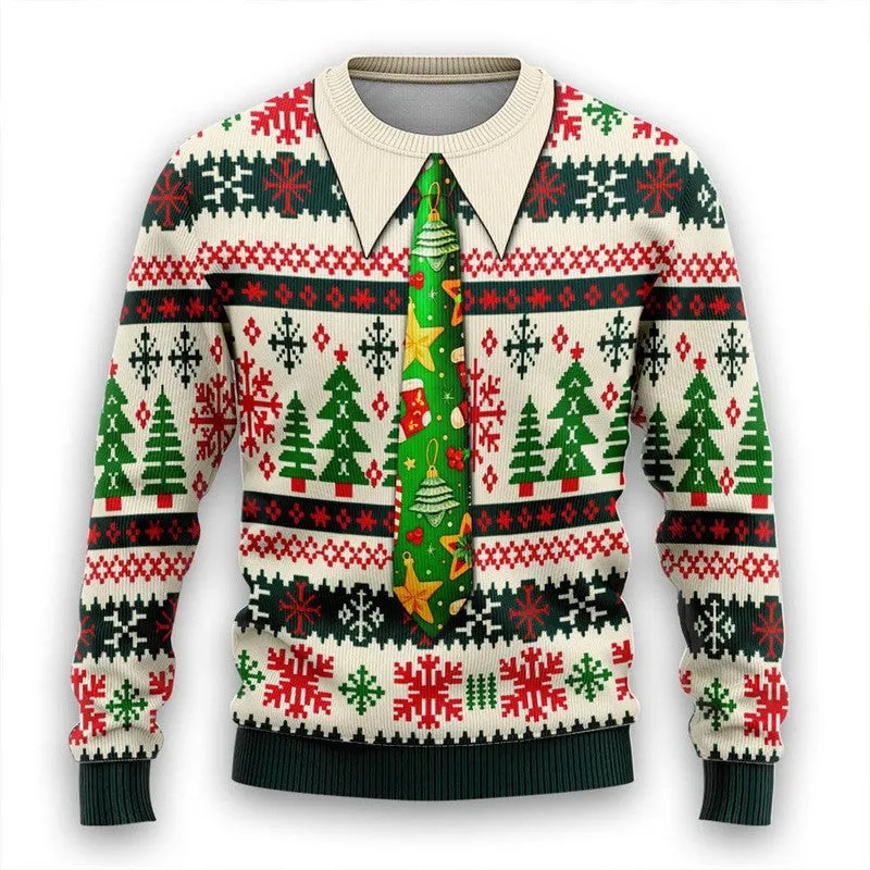 Men's Christmas 3D print round neck casual sweater coat in GH001 colour, loose pullover style