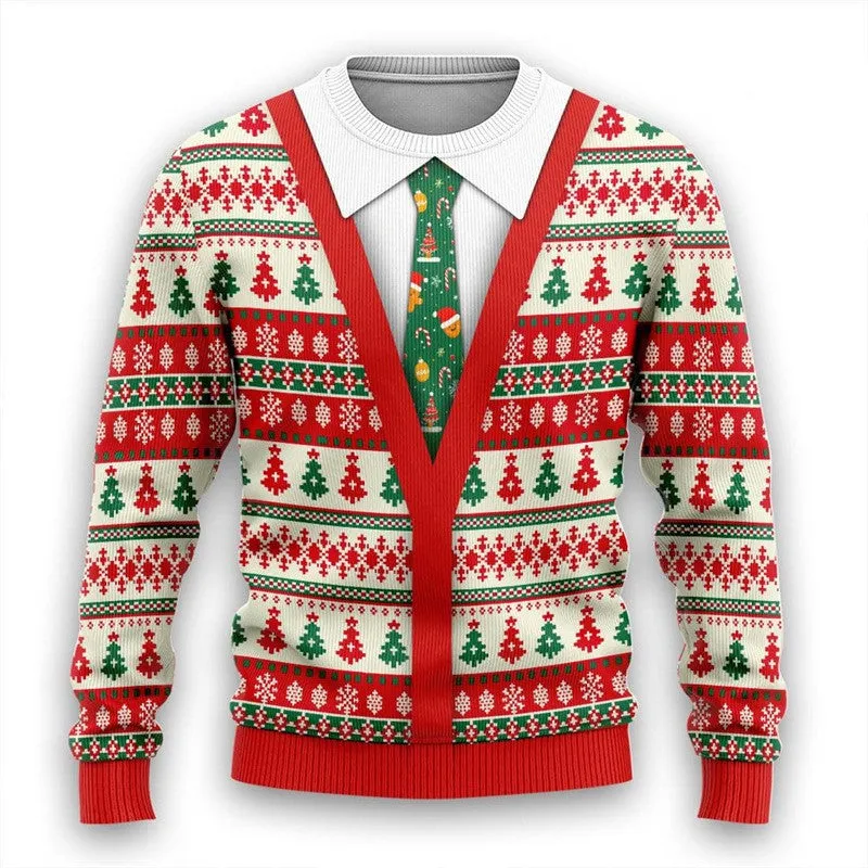 Men's Christmas 3D print round neck casual sweater coat in GH001 colour, loose pullover style