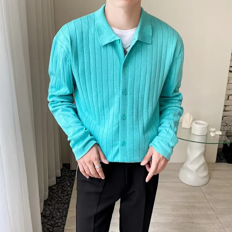 Men's casual loose lapel chenille cardigan sweater in gray, cotton blend, shown on model, front view