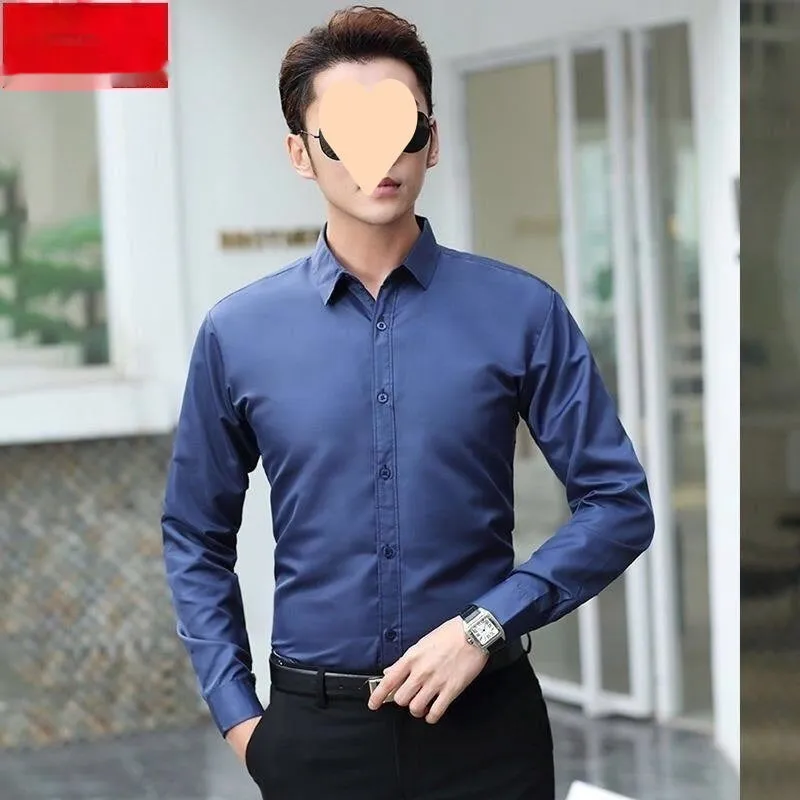New Business Men's Casual Shirt solid colour slim fit polyester in white