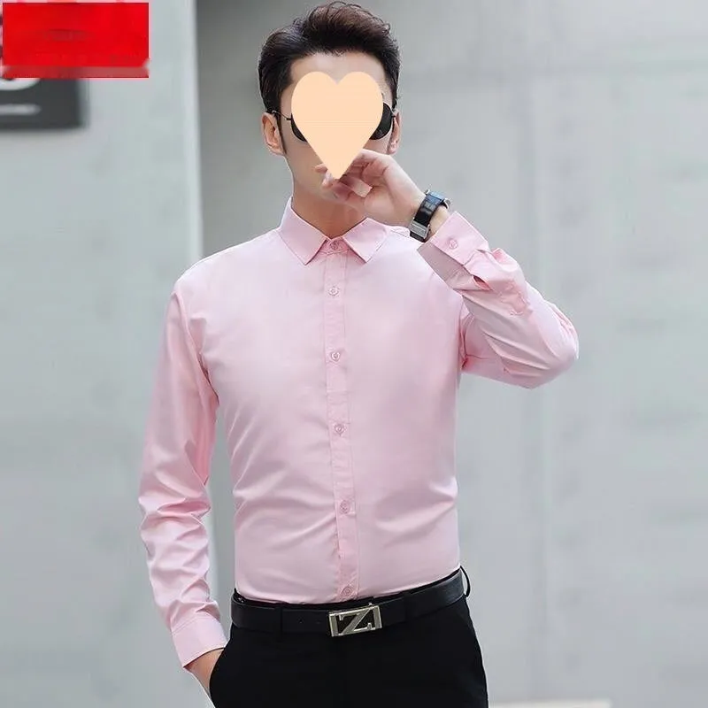New Business Men's Casual Shirt solid colour slim fit polyester in white