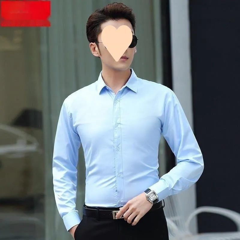 New Business Men's Casual Shirt solid colour slim fit polyester in white