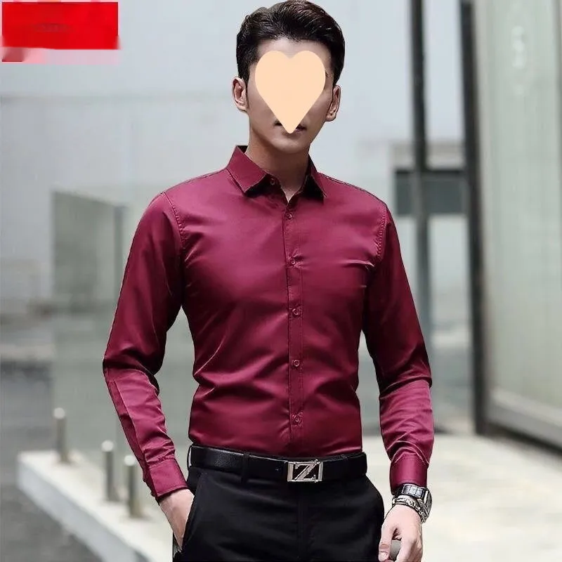 New Business Men's Casual Shirt solid colour slim fit polyester in white