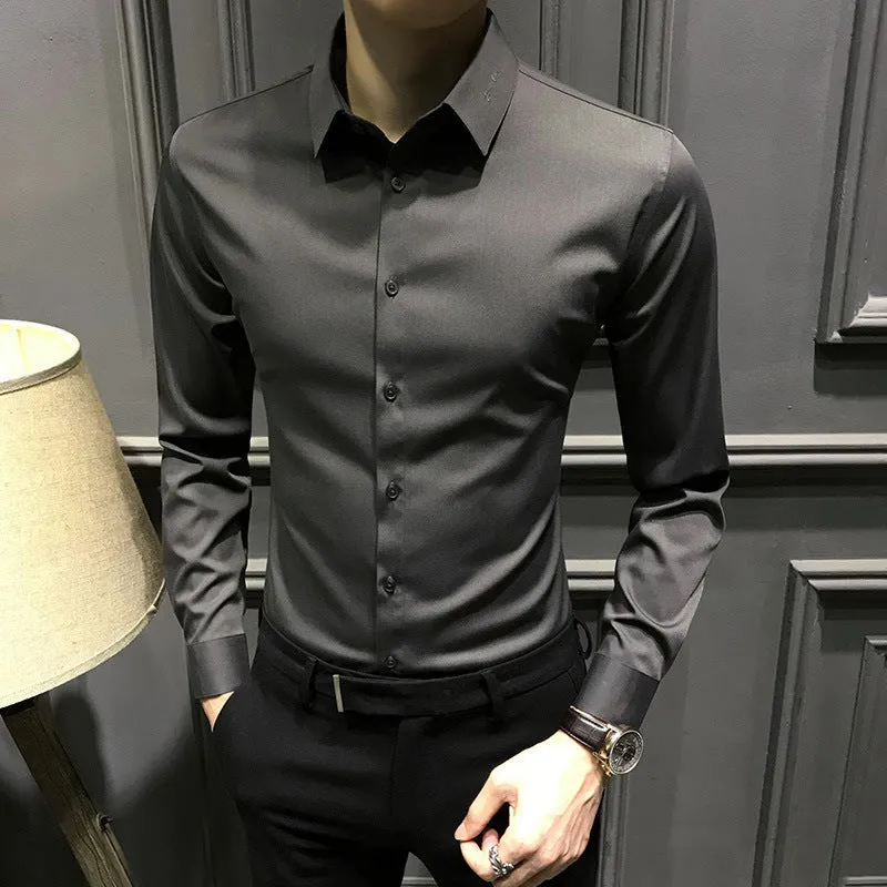 New Business Men's Casual Shirt solid colour slim fit polyester in white