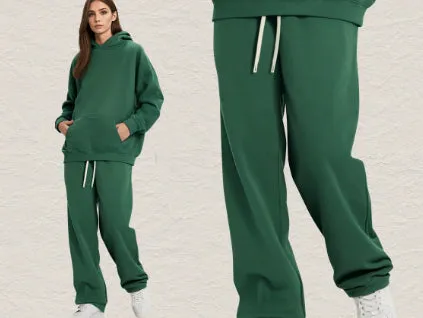 Men's hooded fleece-lined sweatshirt set with long-sleeve top and matching trousers in grey