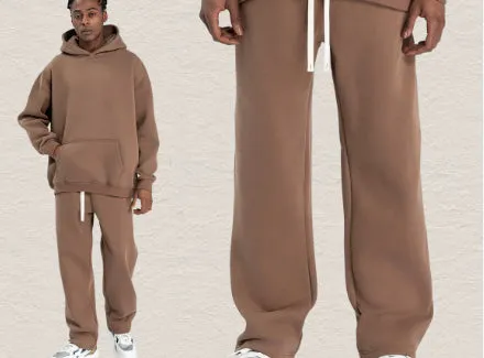 Men's hooded fleece-lined sweatshirt set with long-sleeve top and matching trousers in grey
