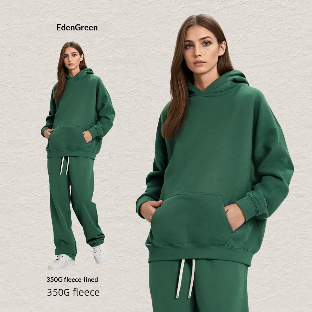 Men's hooded fleece-lined sweatshirt set with long-sleeve top and matching trousers in grey