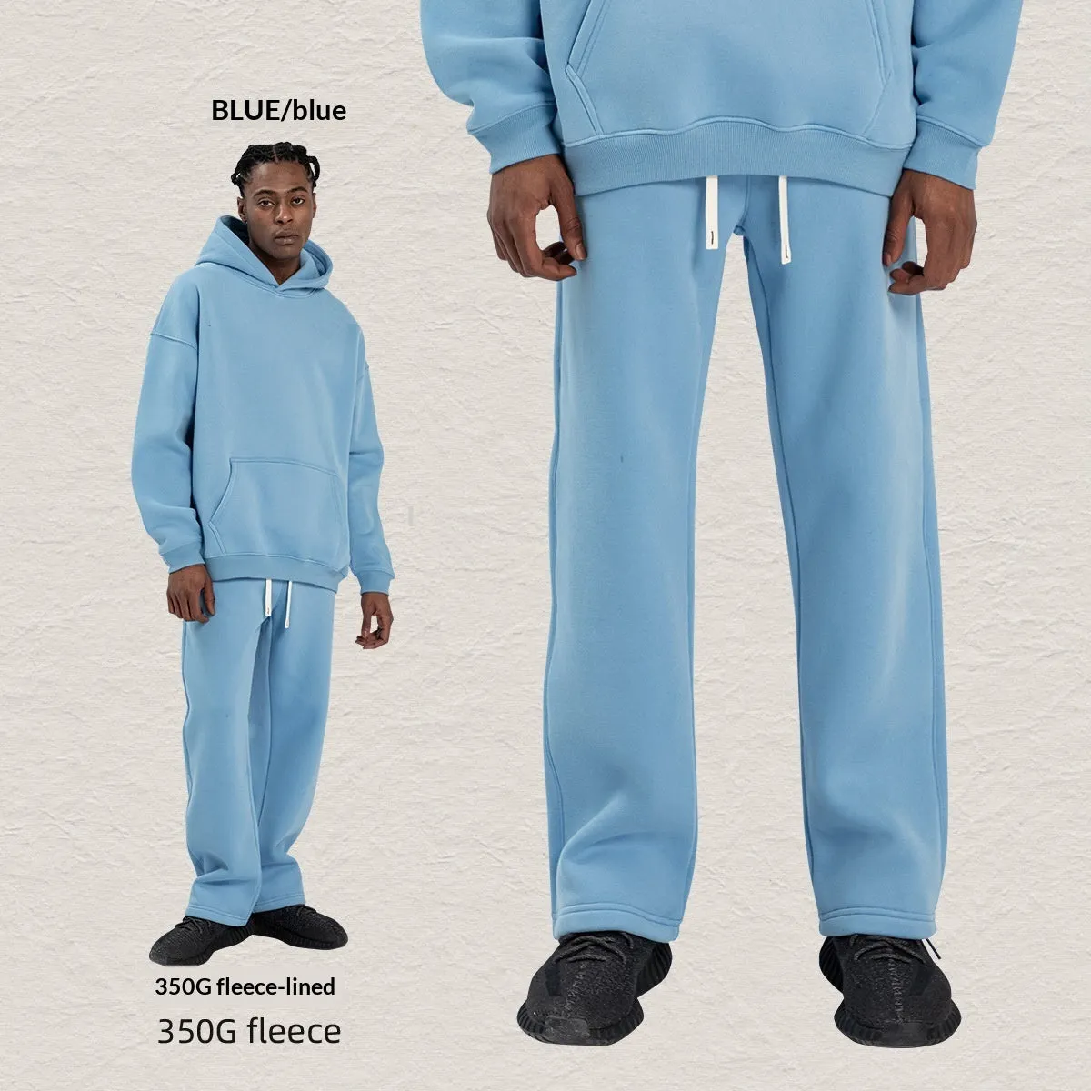 Men's hooded fleece-lined sweatshirt set with long-sleeve top and matching trousers in grey