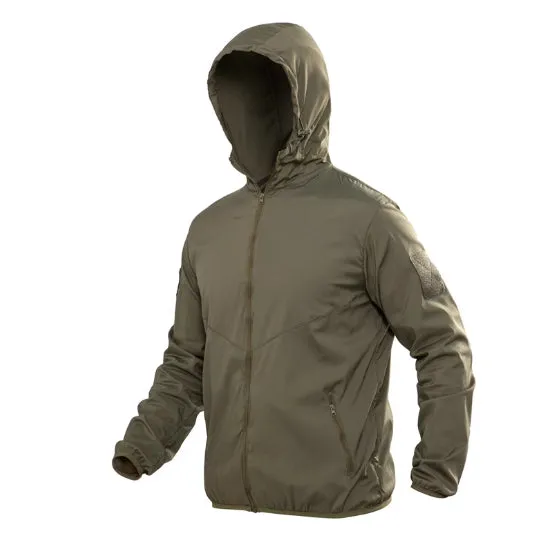 Men's ultra-thin breathable polyester sun protection hooded jacket in deep CP colour, tactical outdoor style