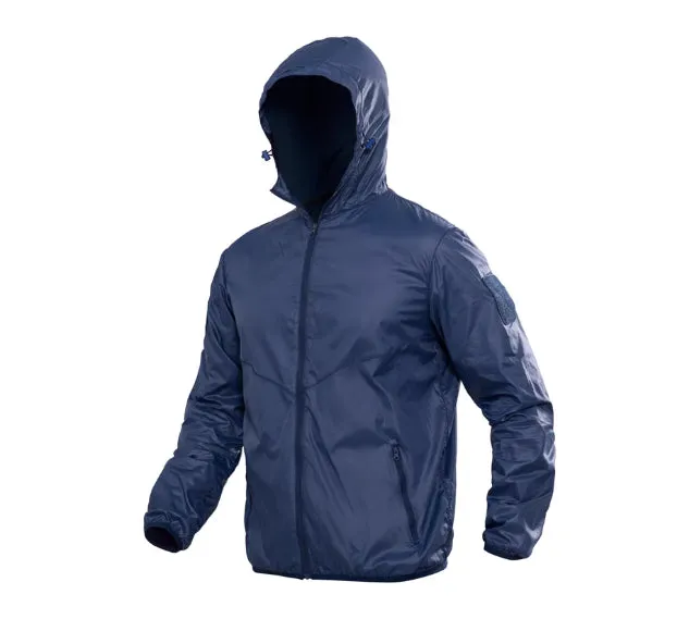 Men's ultra-thin breathable polyester sun protection hooded jacket in deep CP colour, tactical outdoor style