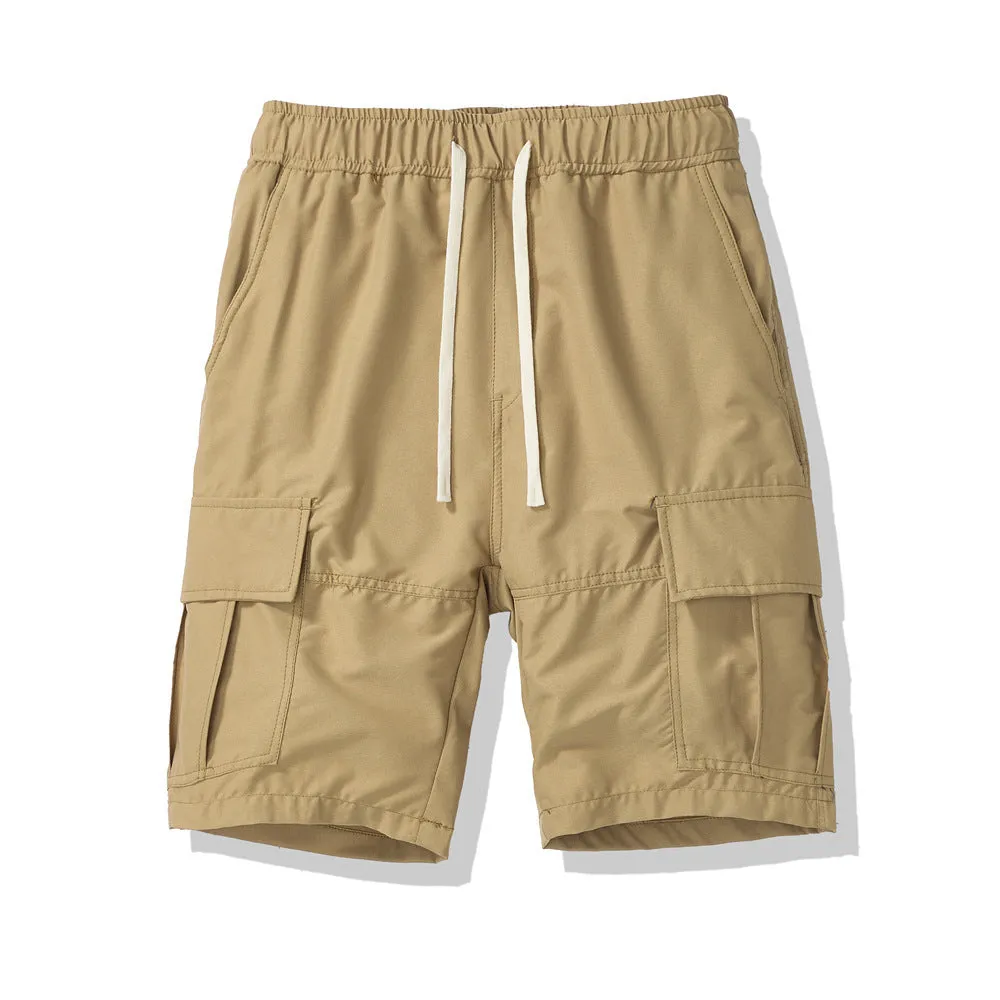 Men's loose-fit cropped pants with multiple pockets in polyester for summer outdoor wear