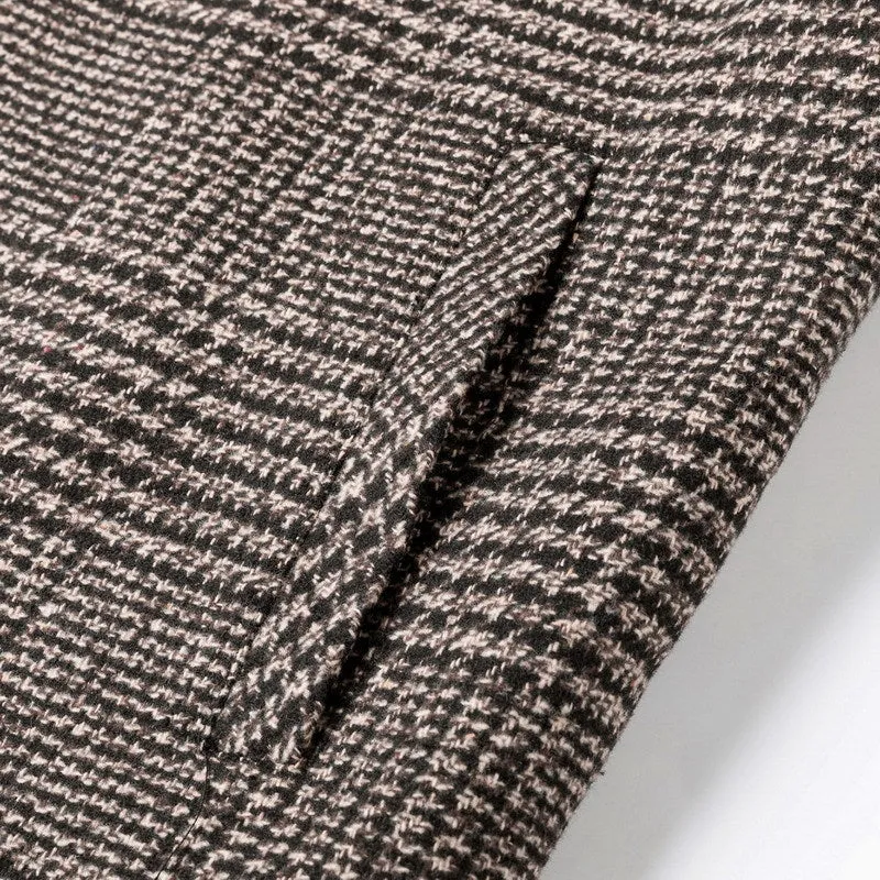 Autumn men's casual lapel jacket with check pattern in gray