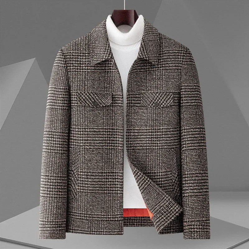 Autumn men's casual lapel jacket with check pattern in gray