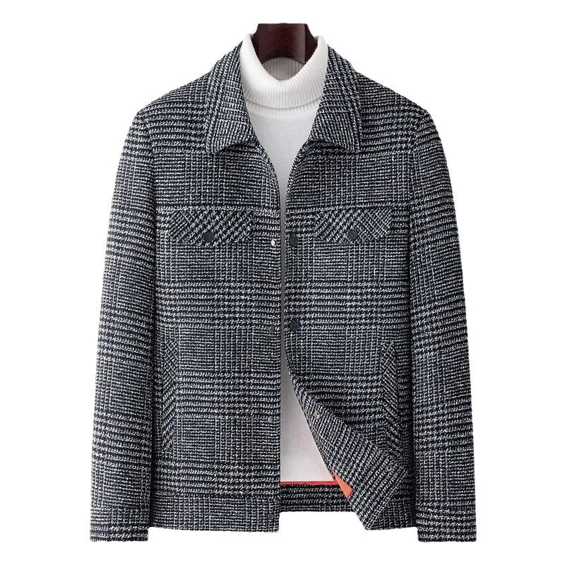 Autumn men's casual lapel jacket with check pattern in gray