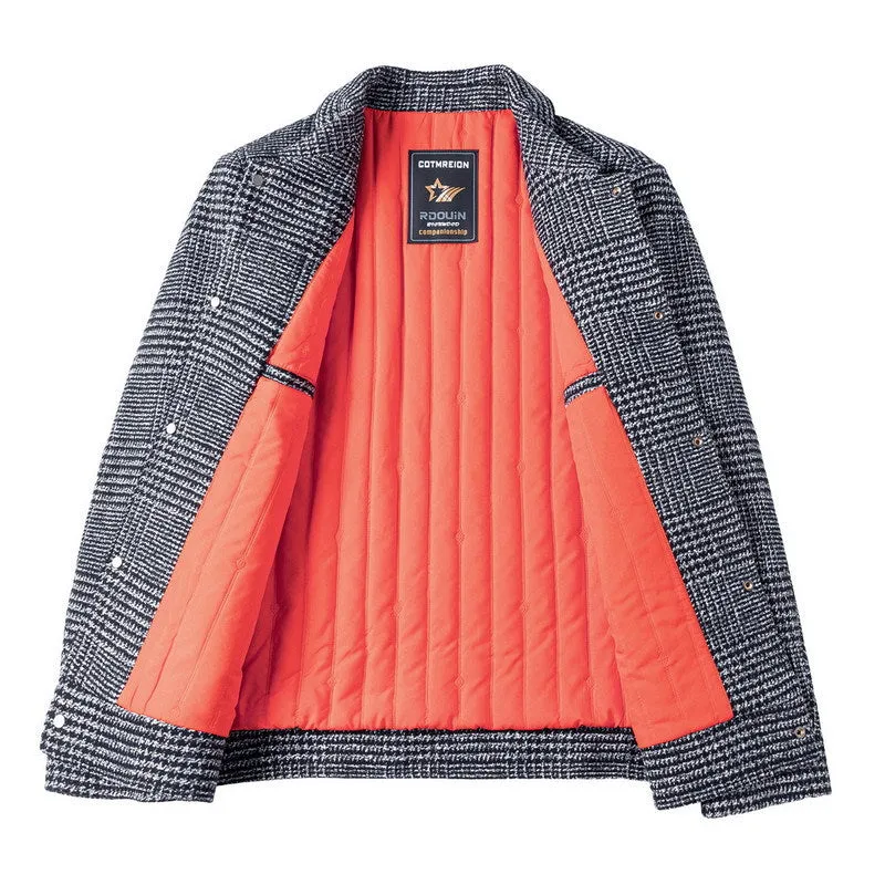 Autumn men's casual lapel jacket with check pattern in gray